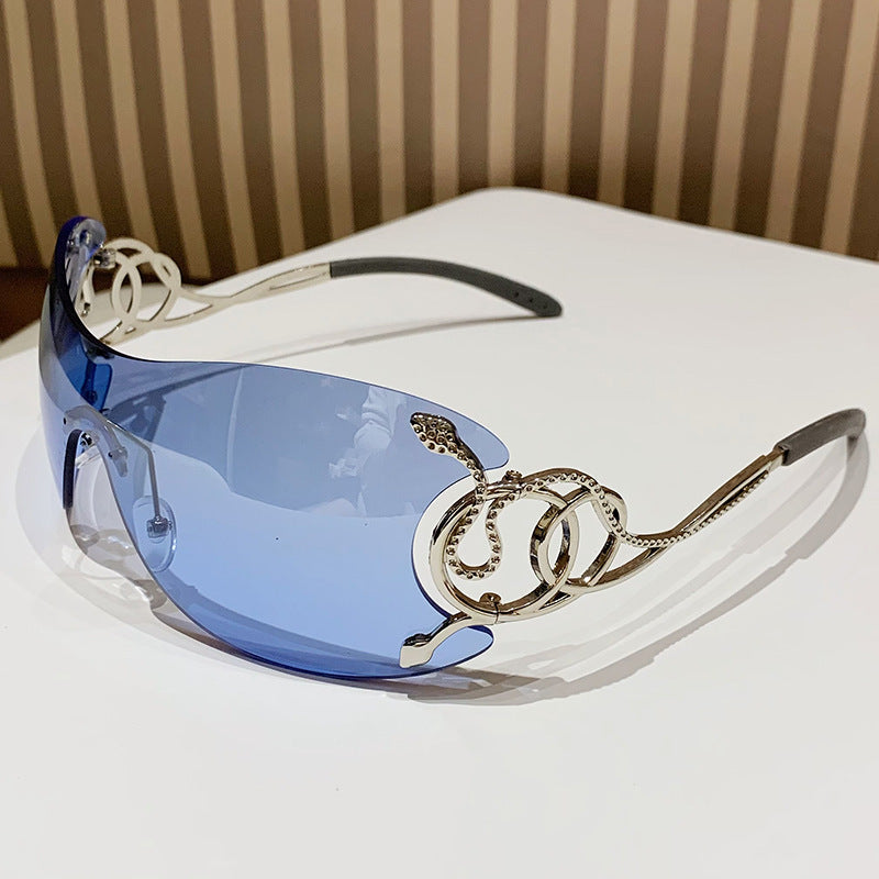 Lunettes de soleil à large monture dégradé violet rose style Y2K
