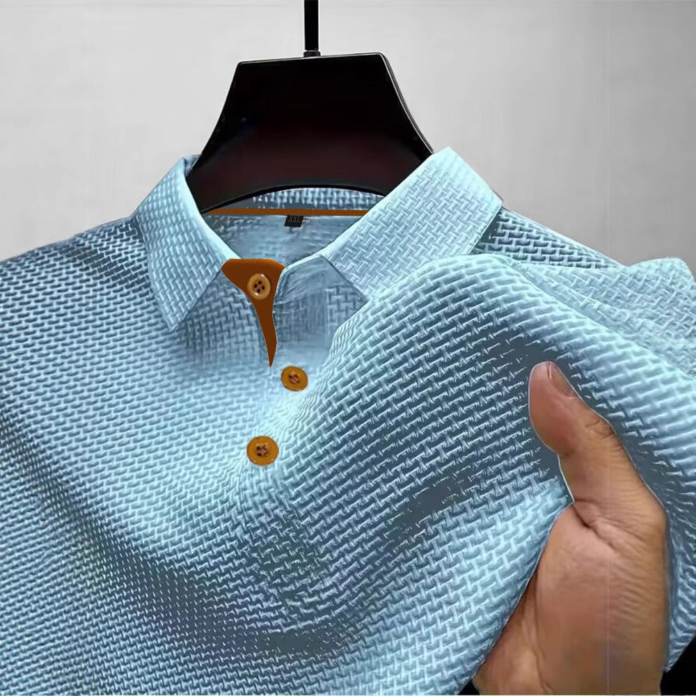 T-shirt à manches courtes en soie glacée pour homme, col rond, couleur unie d'été