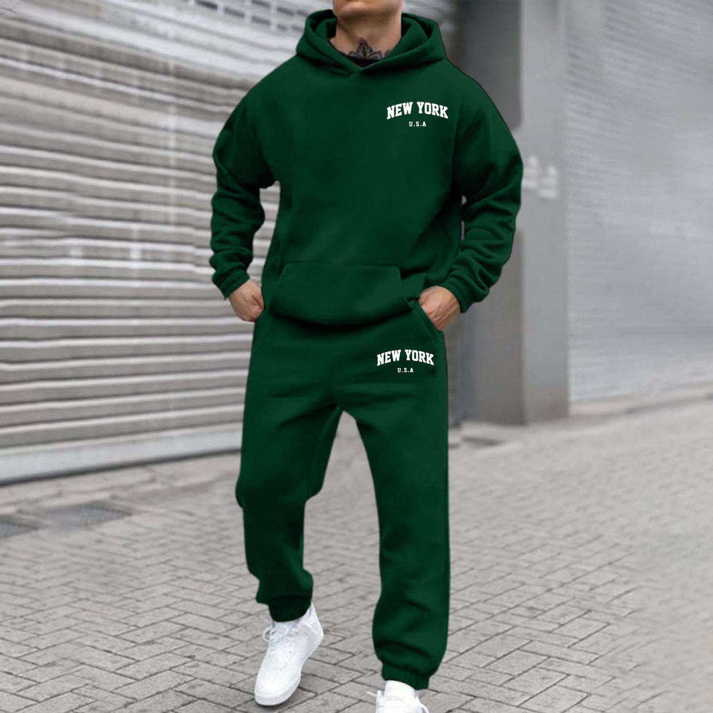 Habit :Sweat-shirt a capuche imprime en velours et pantalon de survetement
