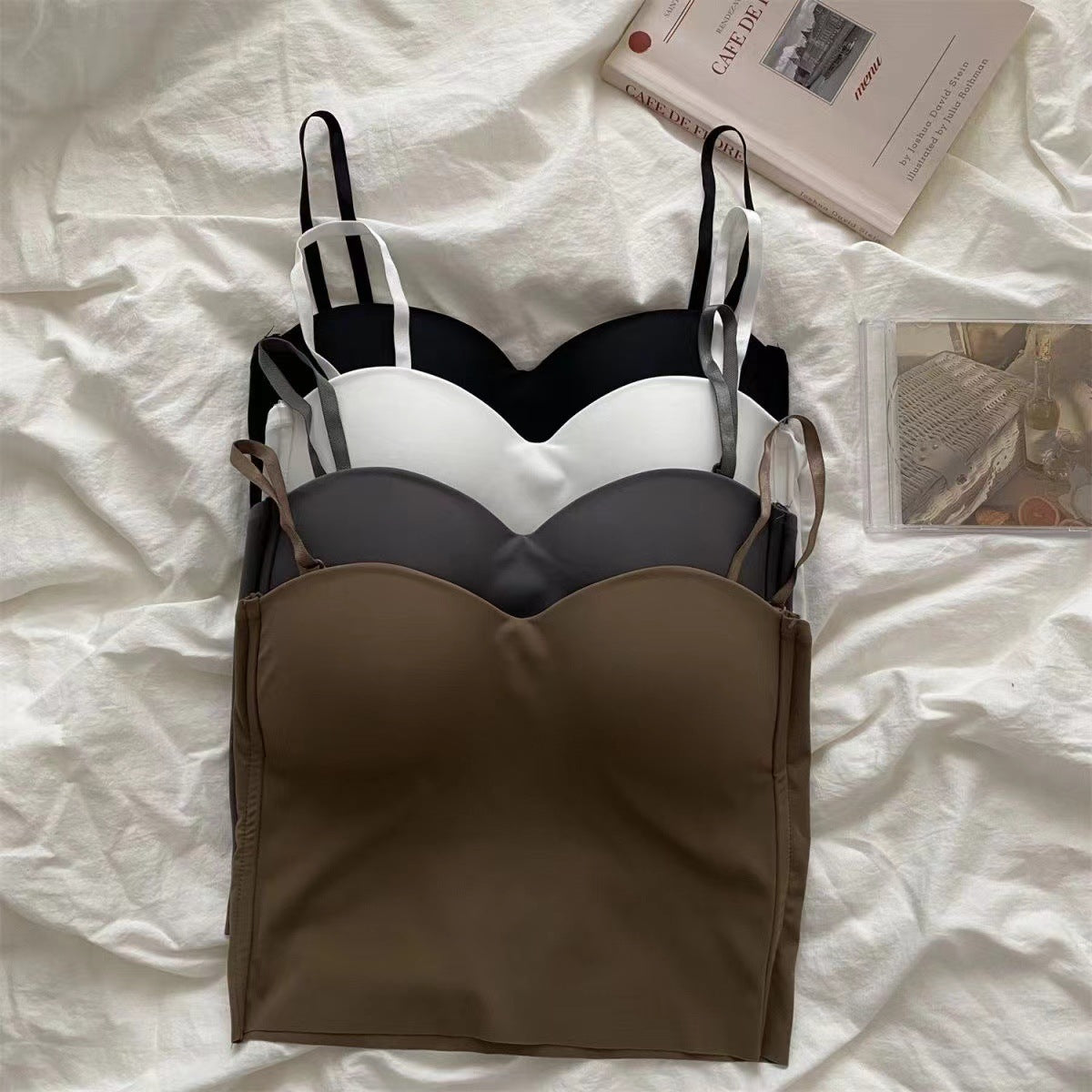 Débardeur bustier en soie glacée pour femme avec bonnets fixes
