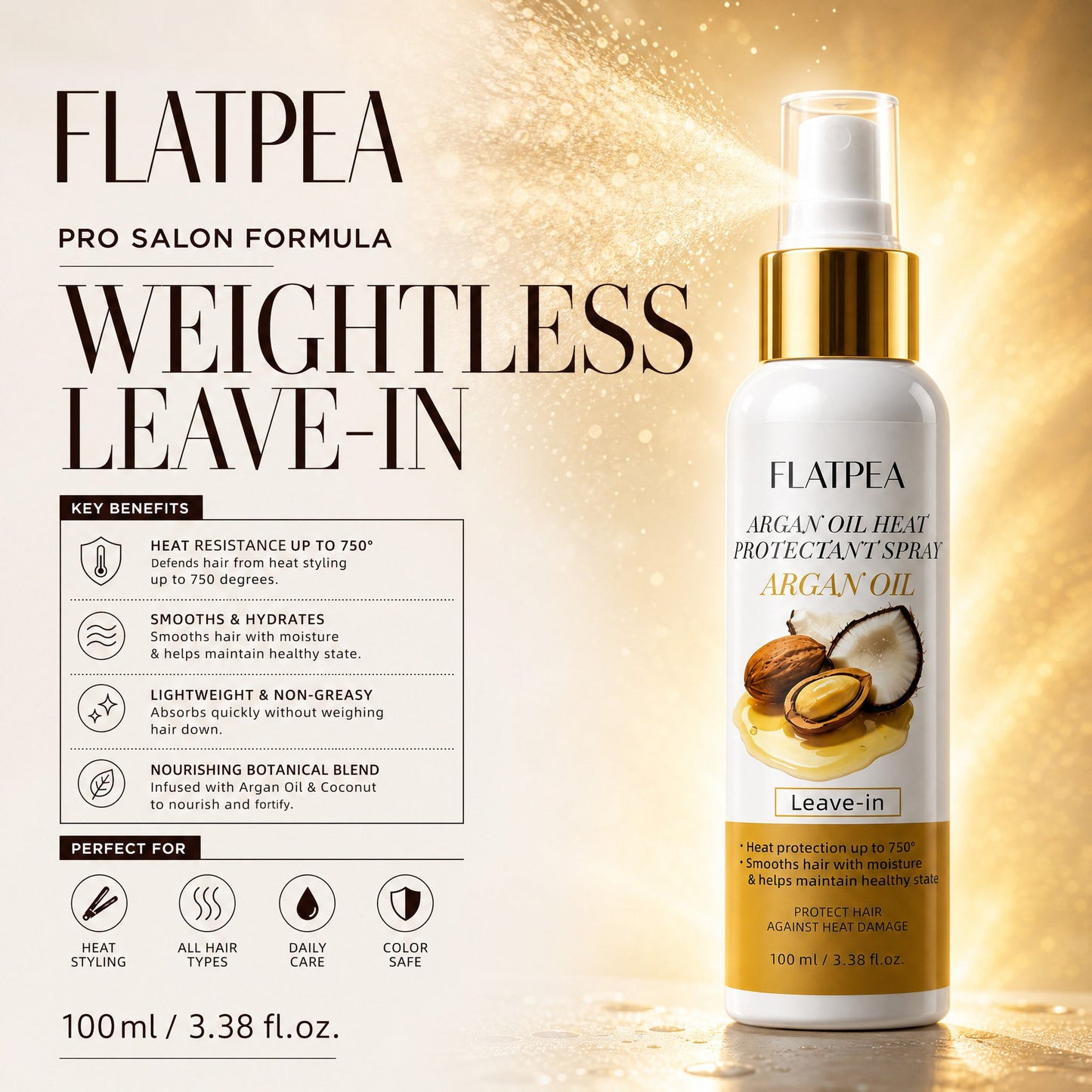 Spray Protecteur de Chaleur pour Cheveux à l'Huile d'Argan Marocaine