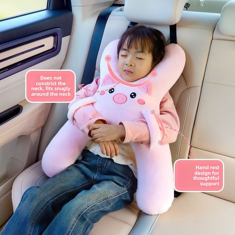 Oreiller de voiture pour enfants, aide au sommeil à l'arrière, soutien lombaire et appui-tête, anti-douleurs cervicales, oreiller de sommeil mignon à motifs de dessins animés
