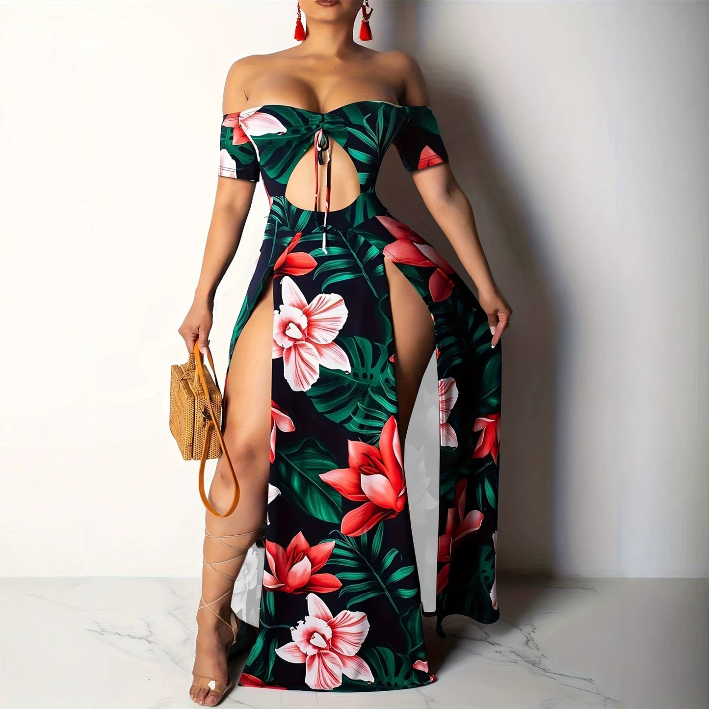 Robe de vacances imprimée et ajourée pour femme