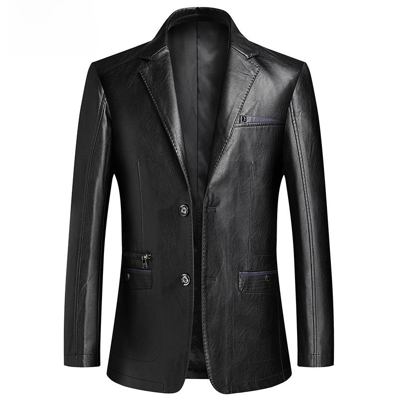 veste de costume décontractée en cuir PU pour homme