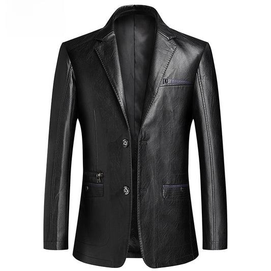 veste de costume décontractée en cuir PU pour homme