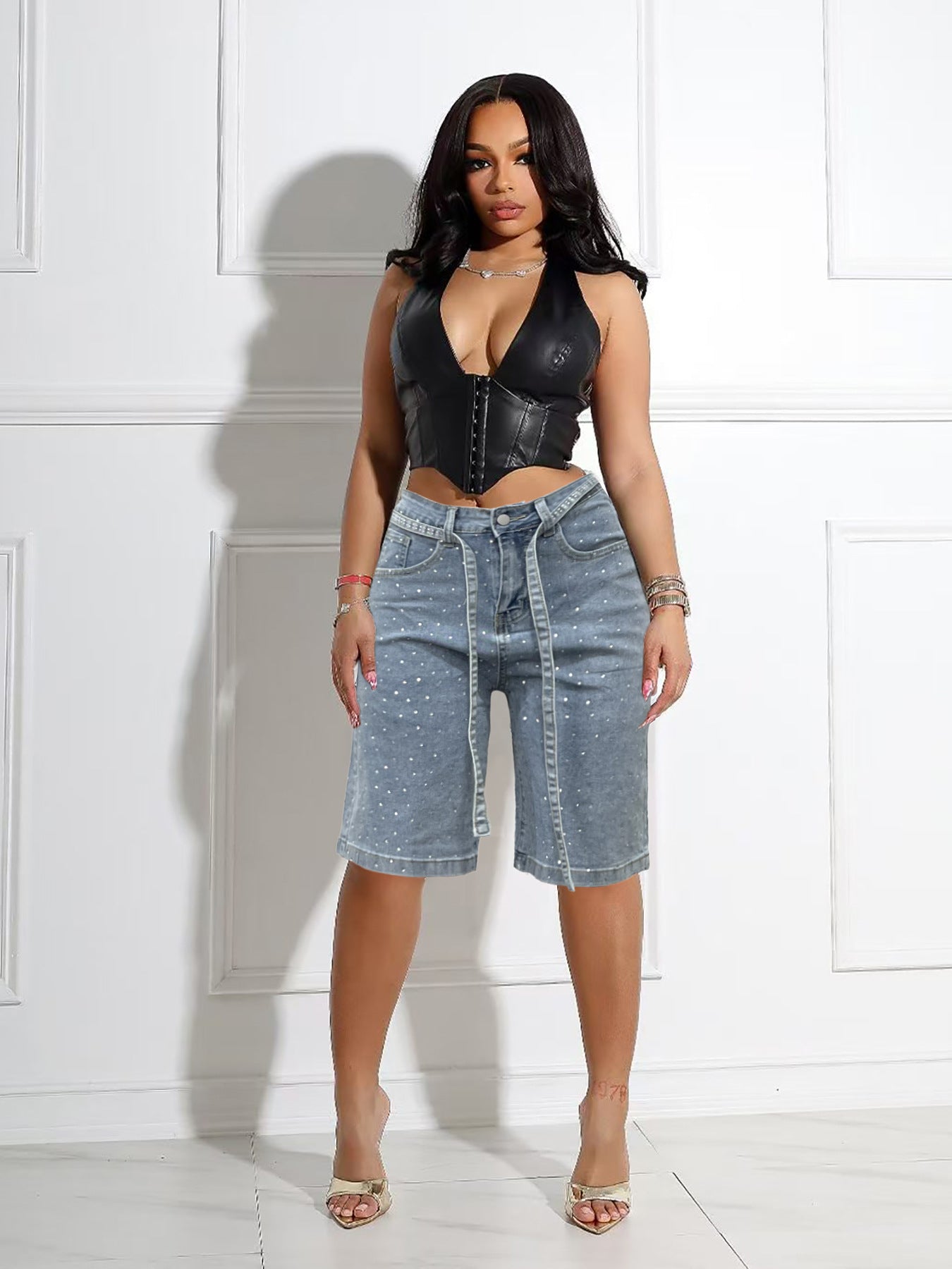 Pantalon en jean ample pour femmes avec strass