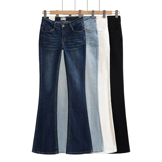 Womens Low Waist Flared Denim Pants