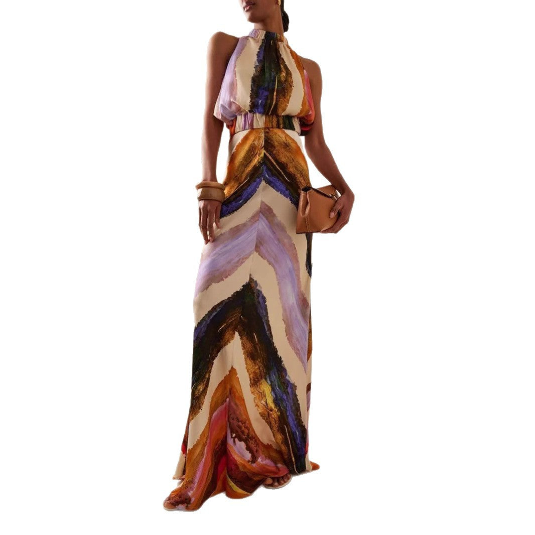 Robe longue imprimée sans manches pour femme