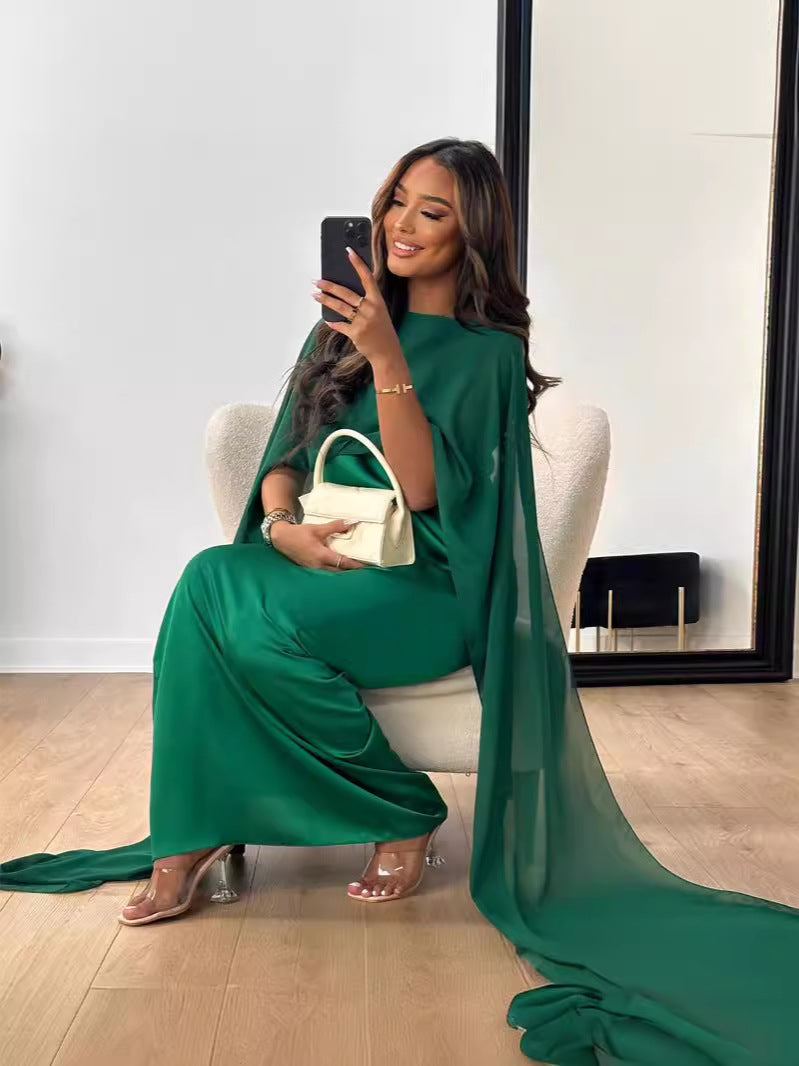 Robe en satin à taille haute pour femmes avec mesh