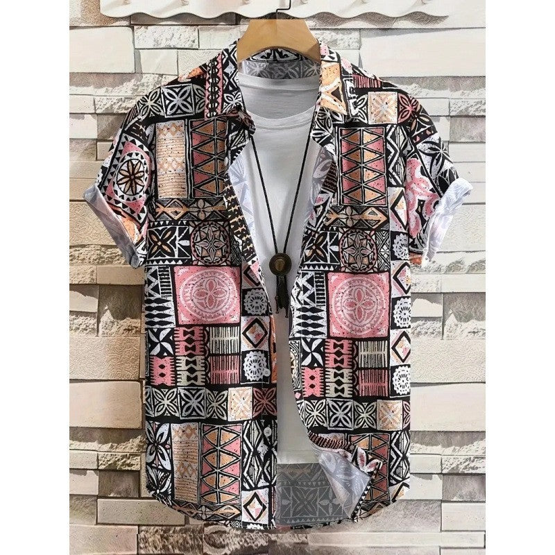 Chemise Homme Imprimée à Manches Courtes et Coupe Large