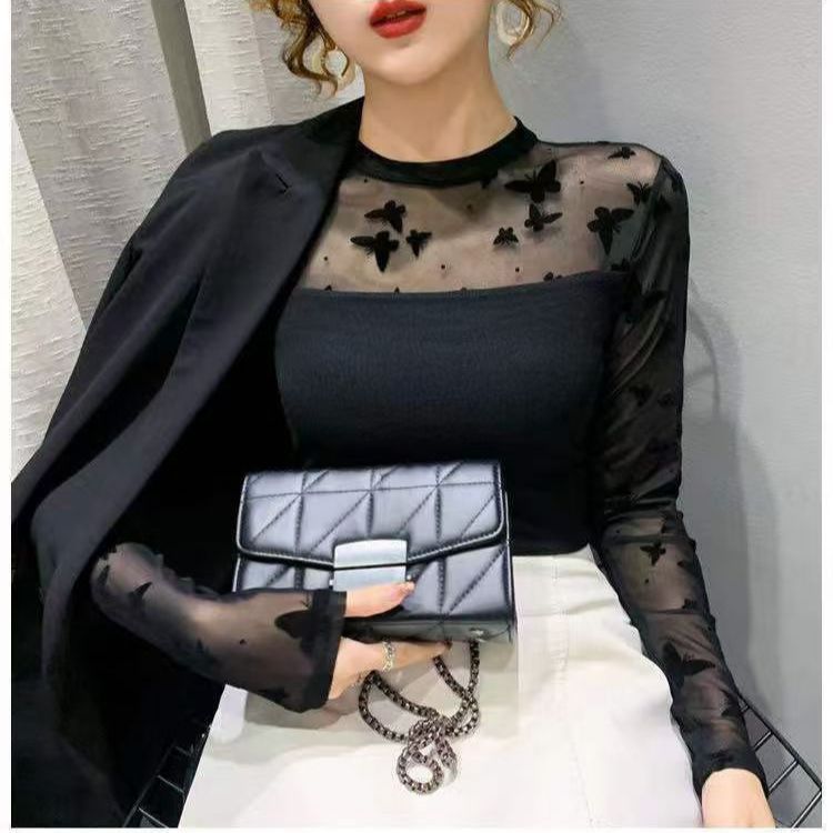 Chemise moulante à couches en mesh pour femmes