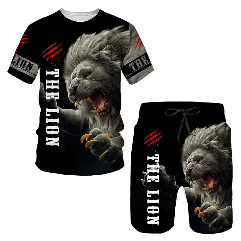 Ensemble de vêtements de sport pour hommes avec imprimé lion 3D