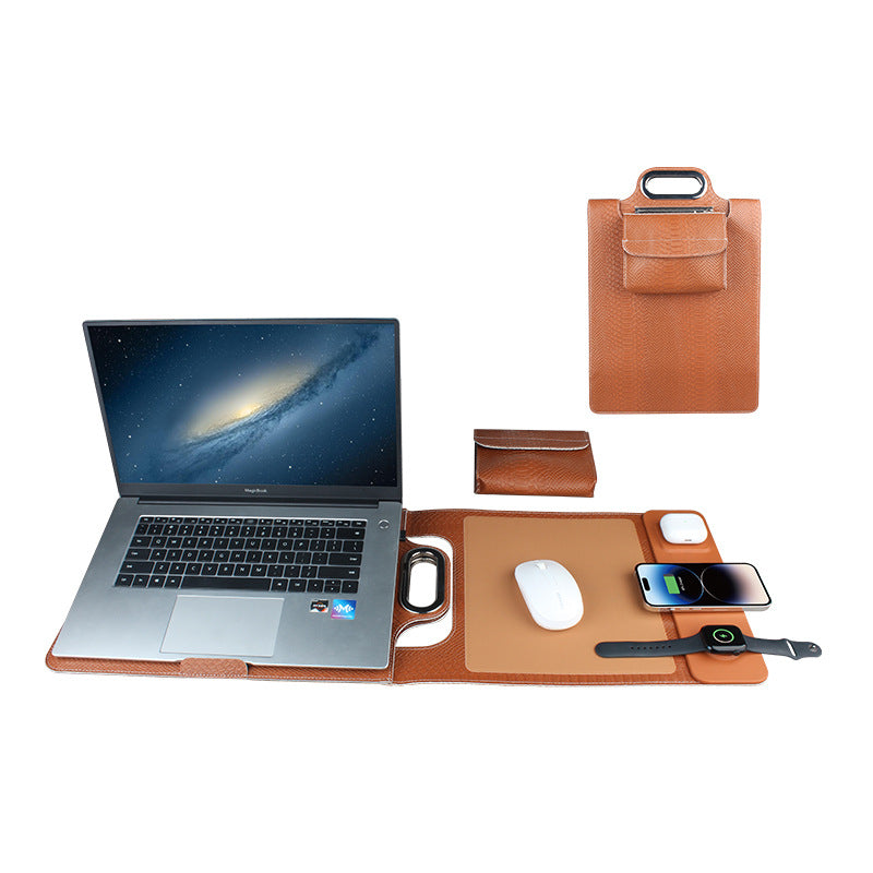 Chargeur sans fil magnétique, housse d'ordinateur portable en cuir, tapis de souris