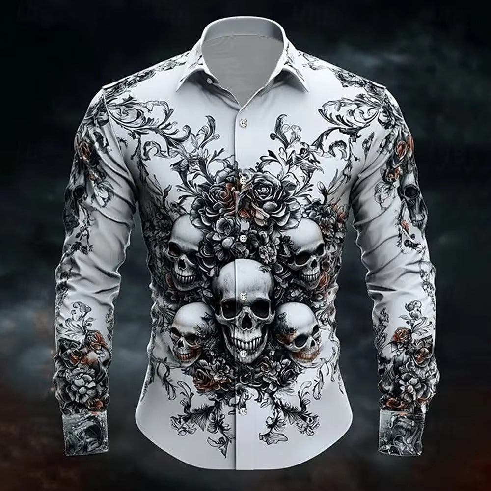 Chemise décontractée imprimée gothique, coupe ample, manches courtes