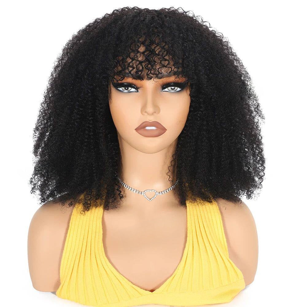 Perruques en cheveux humains afro fris�s avec frange