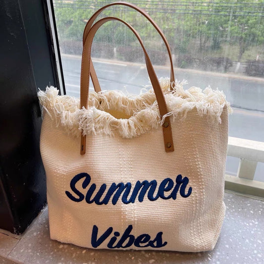 Sac cabas en toile brodée - Grand sac bandoulière pour femme