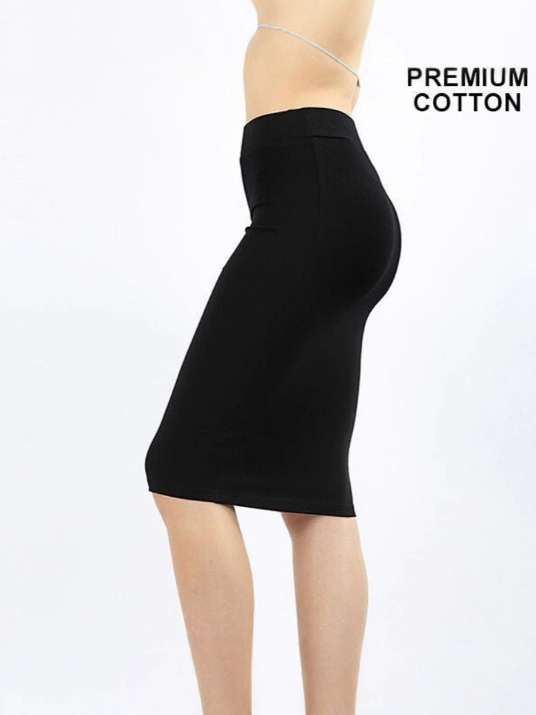 Jupe crayon taille haute à taille élastique et longueur genou