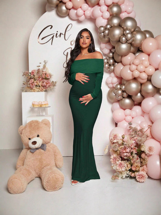 Robe grossesse style sirène à manches longues et épaules dénudées