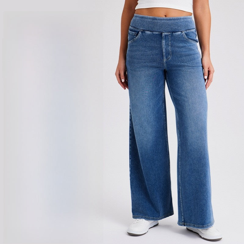 Pantalon en denim large à taille haute pour femme