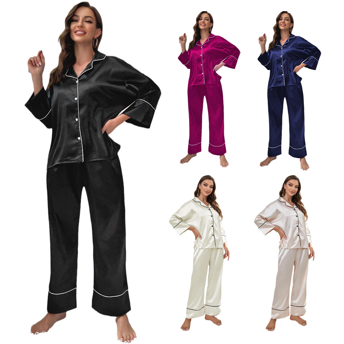 Ensemble de pyjama en soie glacée pour femmes avec manches longues et pantalon