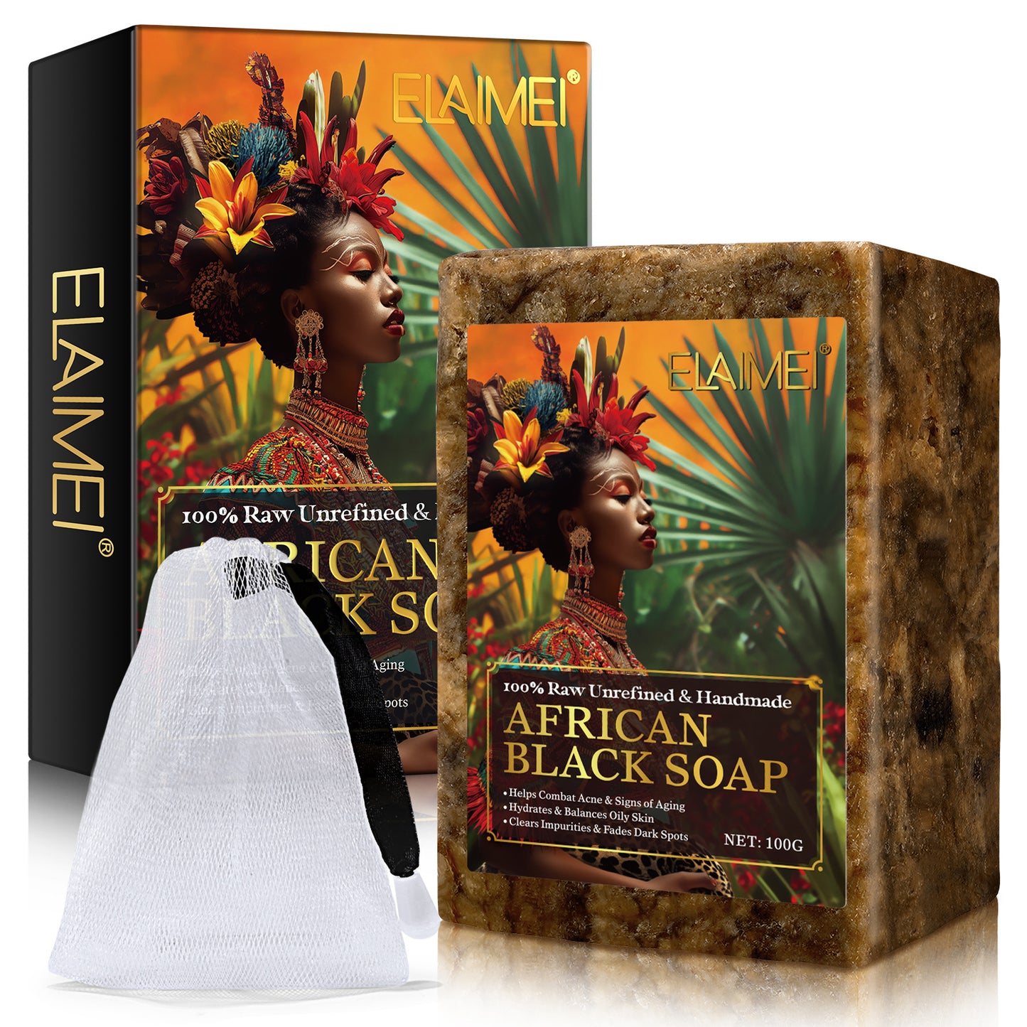 Savon noir africain Elaimei pour le bain 100g