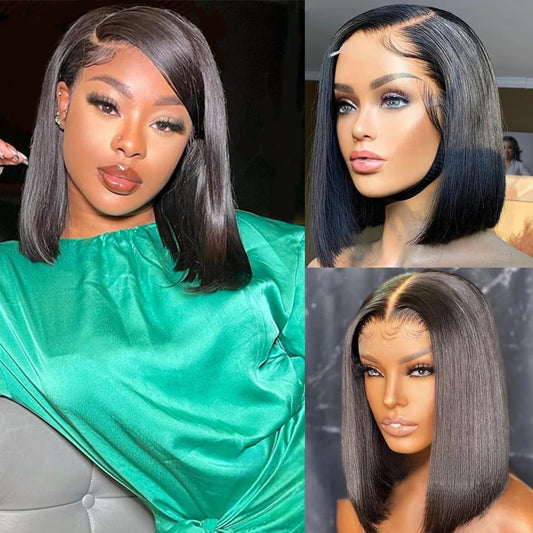 Perruque Bob lisse en cheveux humains avec lace front