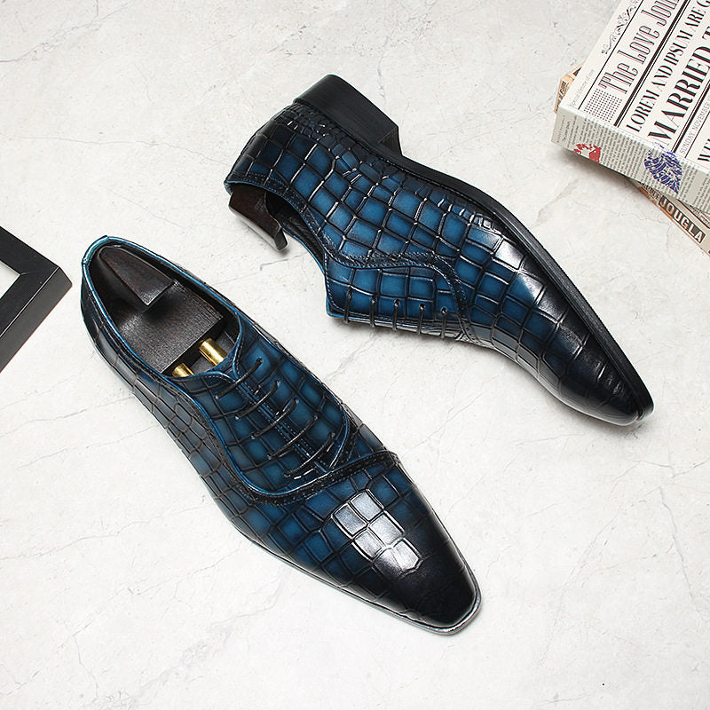 Chaussures Derby en cuir pour homme à motif crocodile
