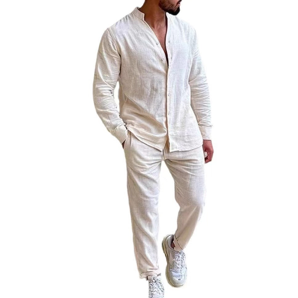 Ensemble deux pièces pour homme (pantalon et haut) en coton, style décontracté et fonctionnel, manches longues, pour l'automne (destiné à l'exportation).