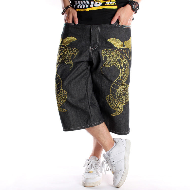 Shorts en jean brodés hip-hop pour hommes