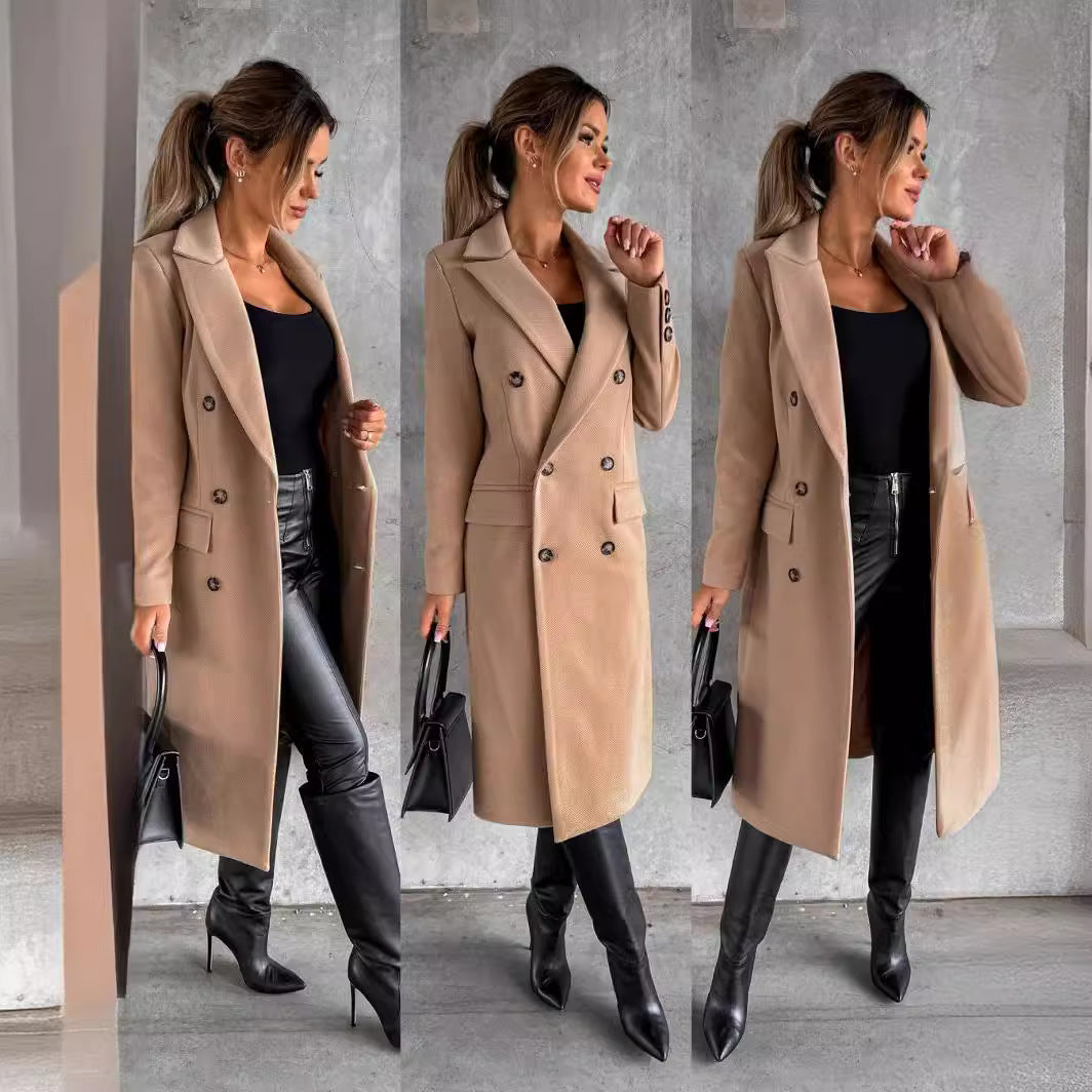 Manteau en laine à double boutonnage pour femmes
