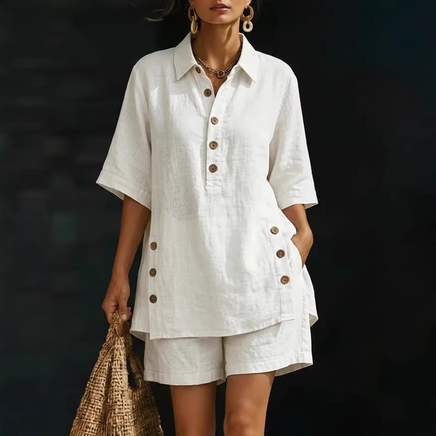 Ensemble chemise et short en lin pour femmes