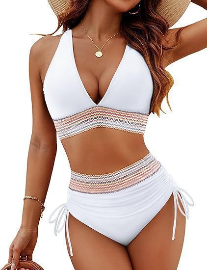 Maillot de bain femme sexy taille haute avec fente et décolleté plongeant