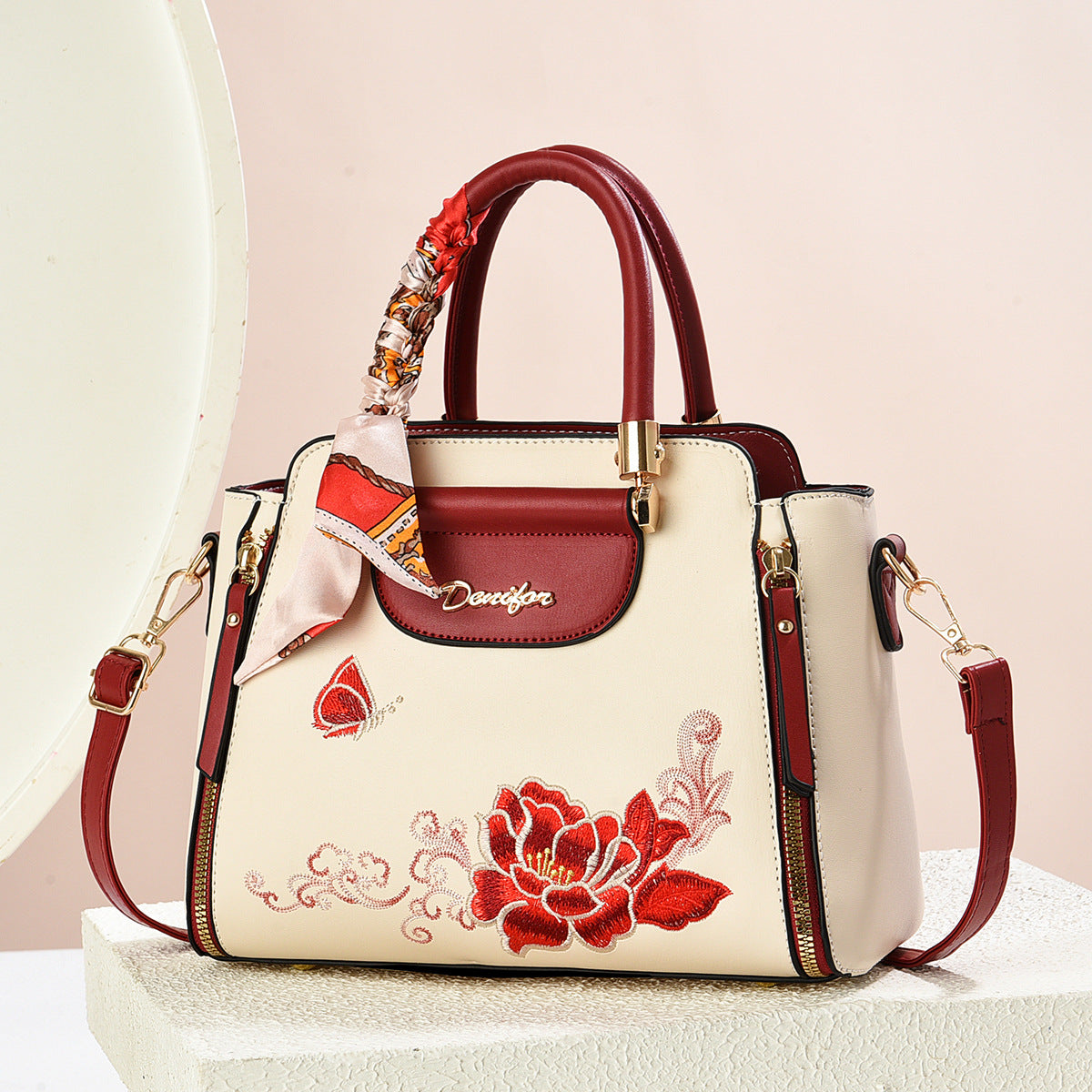 Sac à main en PU brodé avec bandoulière réglable
