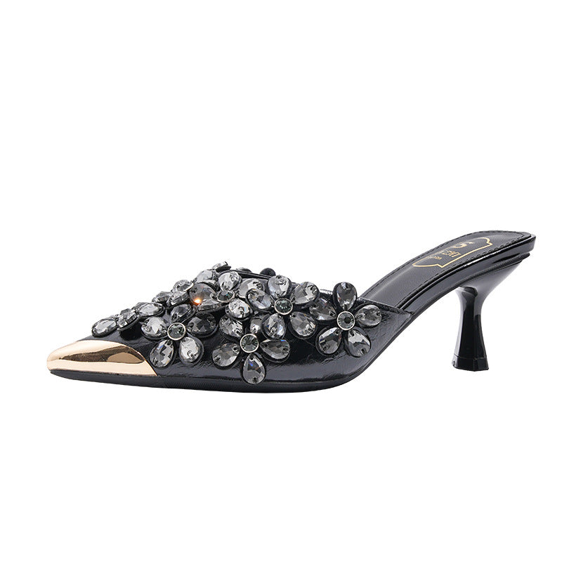 Chaussures :Pantoufles à talons hauts à bout pointu ornées de perles