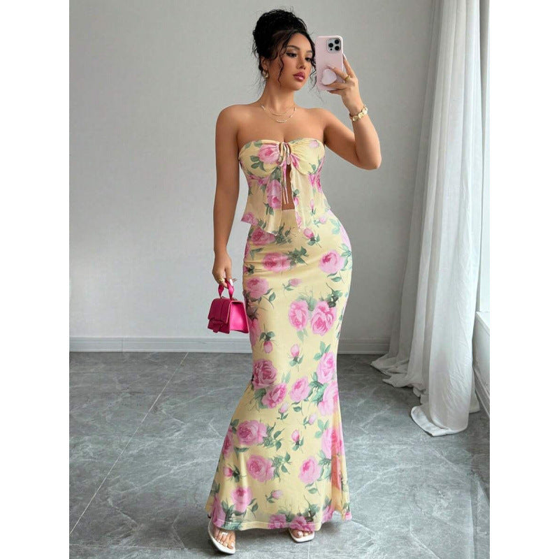 Robe sans manches en maille à imprimé floral