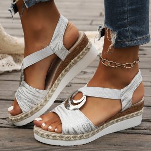 Chaussures :Sandales compensées en corde de chanvre pour femmes
