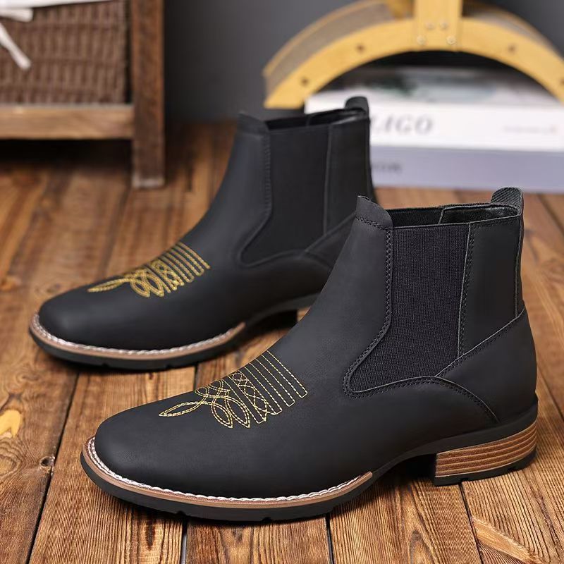 Bottes en cuir Chelsea pour homme, décontractées, à bout carré, à enfiler