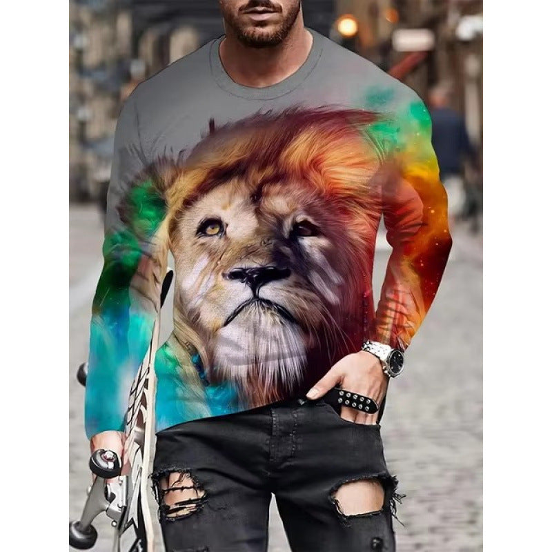 T-shirt homme manches longues à col rond avec impression numérique 3D
