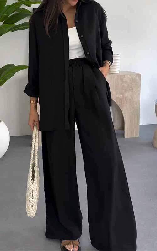 Ensemble deux pièces pour femmes avec pantalon large décontracté