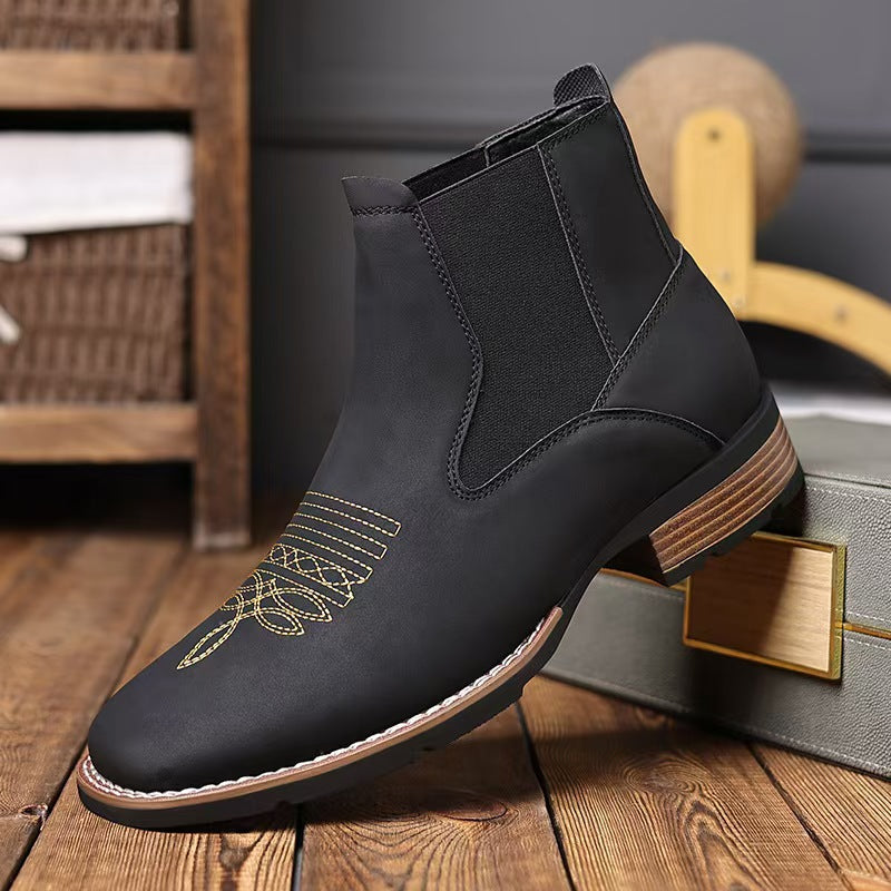 Bottes en cuir Chelsea pour homme, décontractées, à bout carré, à enfiler