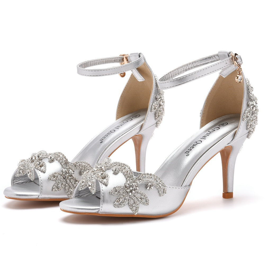 Chaussures :Sandales à talons aiguilles à bout ouvert et strass