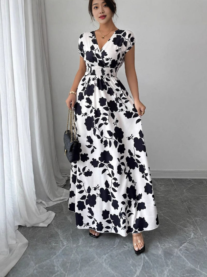 Robe trapèze à imprimé floral et col en V lacé