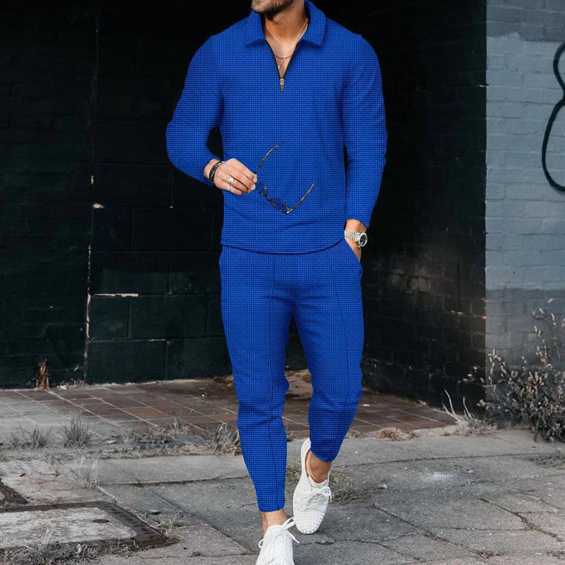 Polo à manches longues texturé pour hommes et pantalon