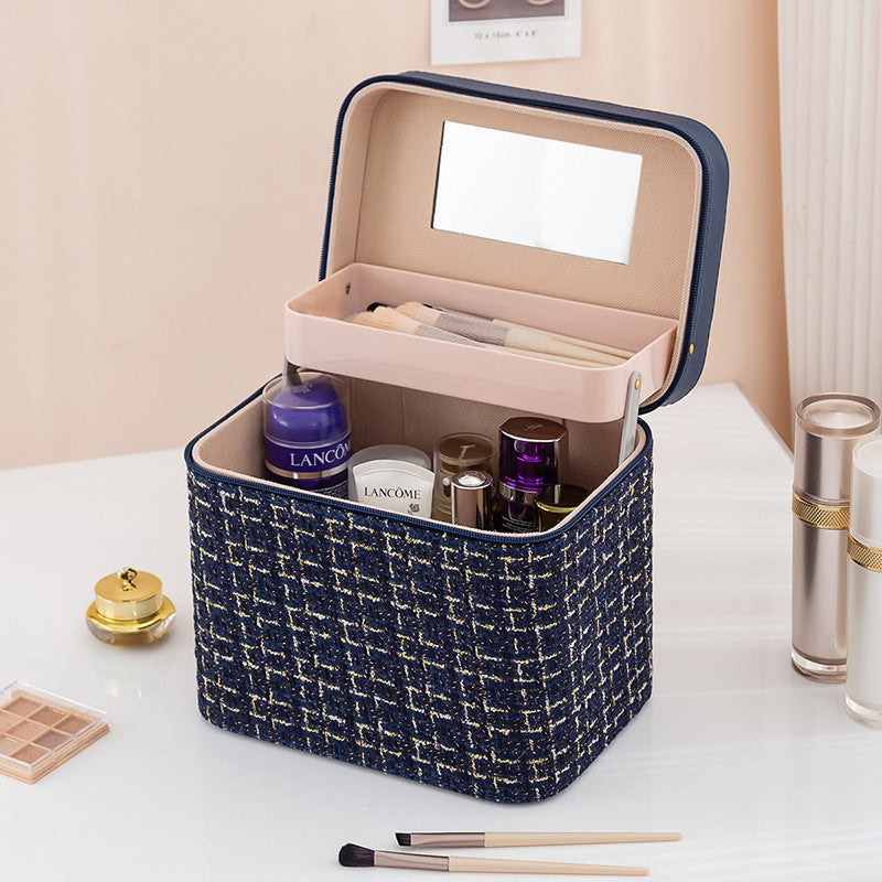 Étui de rangement cosmétique portable à double couche