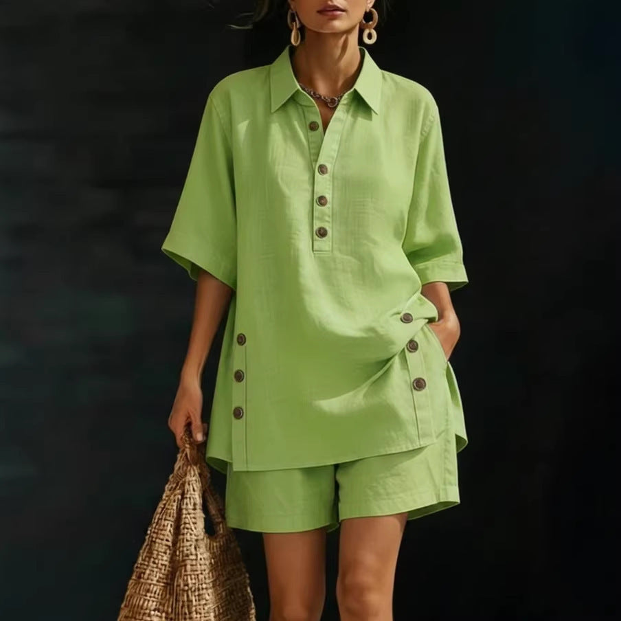 Ensemble chemise et short en lin pour femmes