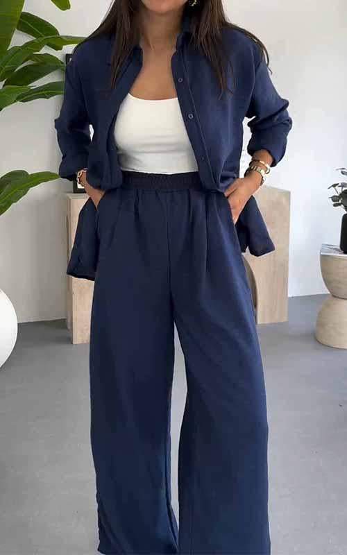 Ensemble deux pièces pour femmes avec pantalon large décontracté