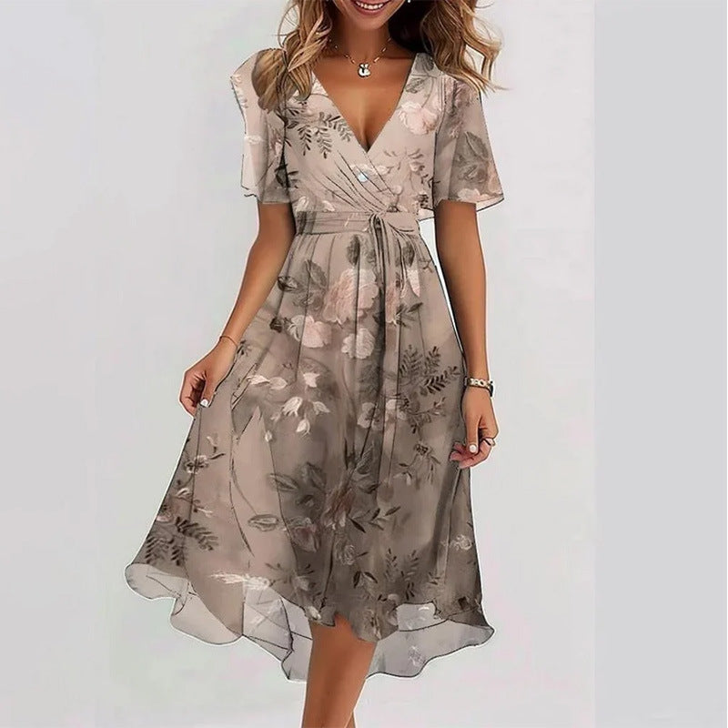 Robe trapèze à imprimé floral et col en V
