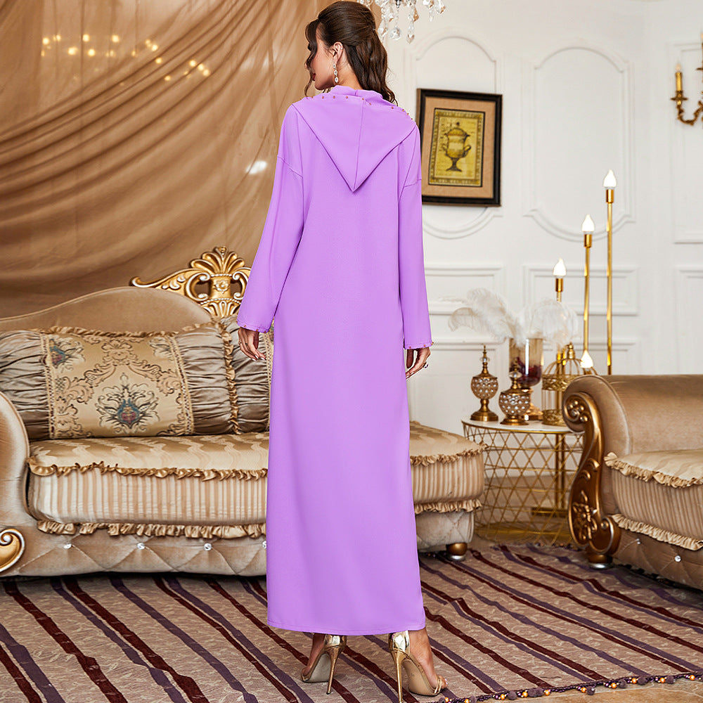 Robe lilas A-line brodée à la main avec strass