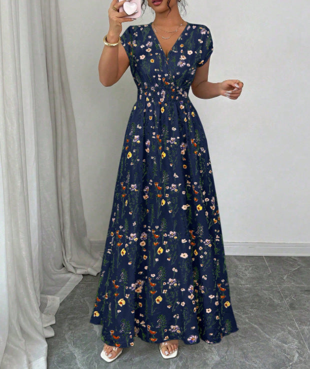 Robe trapèze à imprimé floral et col en V lacé