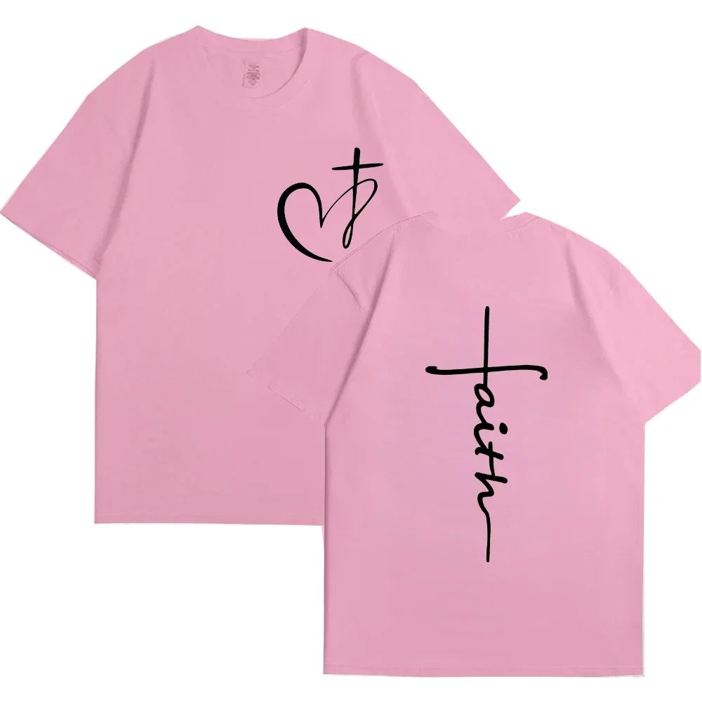 T-shirt en coton pour femmes avec imprimé cœur